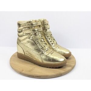 Puma Sky High Hidden Wedge Shoes Womans 9 Gold High Top Classic Sneakers
